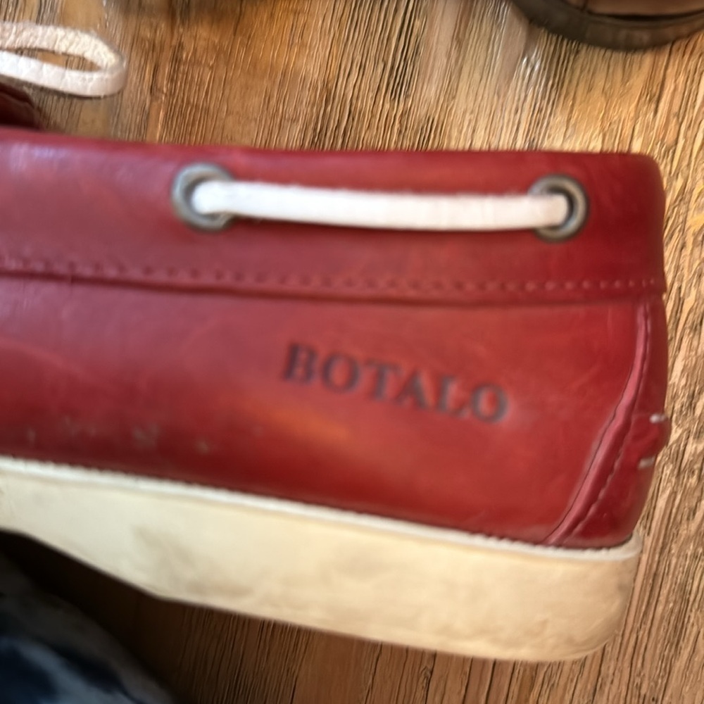 BOTALO Red White Red Leather Boat Shoes New england Summer Angler Fisherman - Picture 3 of 8